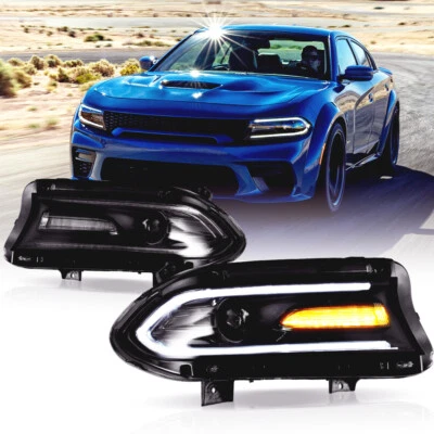 Pair For Dodge Charger SRT GT SXT 2015-2022 LED Halo Headlights Bumper Lamps Set - Image 1 of 4