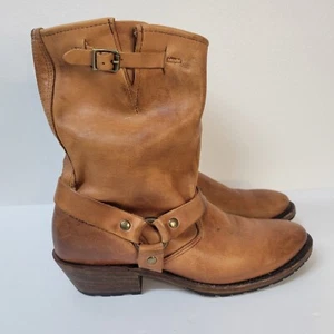 VINTAGE SHOE CO. Boots Sz 8.5 Brown Ankle Leather Buckle VS 2101 Western Biker - Picture 1 of 13