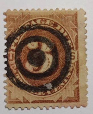 USA 1879 Postage Due 3 Cents Fancy Cancel  Brown Stamp STA-9-434 - Image 1 of 3