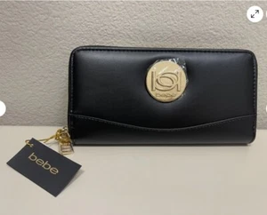 NEW Zippered Bebe Melendy Black Zip-Around Clutch Wallet NWT in original Package - Picture 1 of 6