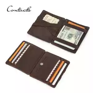 Contacts Men RFID Genuine Leather Magic Wallet Slim Purse 8 Credit Card Holder - Picture 1 of 10