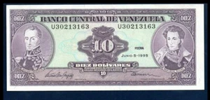 Venezuela AU Note 10 Bolivares Bs Juni 1995 P-61d Präfix U (geringer Versand) - Bild 1 von 2