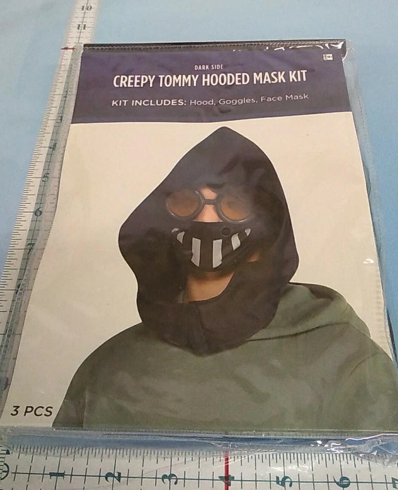 Mask Creepy Tommy Hooded Mask Kit Holloween Dark Side 3 Pc Hood Goggles Mask - Image 1 of 4