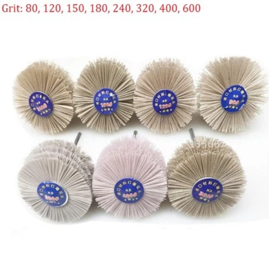 Rotary Nylon Filament Wire Wheel Brush With 6mm Shank For Drill Wood Grit 80-600