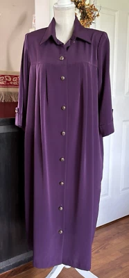 Vestido Roaman's Talla L/XL Púrpura Botón Delantero Manga 3/4 Puño Calce Suelto Foto 1 de 4