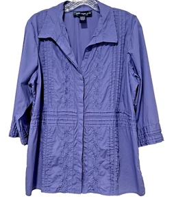 QVC Susan Graver STYLE blau bestickt Blumen Knopfleiste Biesen Hemd LARGE - Bild 1 von 7