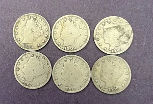 1893, 1902, 1903, 1904, 1906, 1907, 1909 Liberty Head V Nickels - Picture 1 of 3