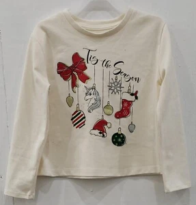 Holiday Time Girls ' Tis The Season' Long Sleeve T-Shirt, Ivory Size XS(4-5) - Picture 1 of 4
