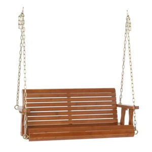 Wooden Porch Swing 4 ft Wooden Patio Outdoor Yard Garden Bench Hanging - Picture 1 of 8