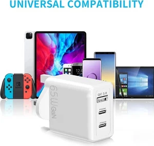 65W GaN Fast Quick Charger PD Type-C USB QC 3.0 Wall Charger Adapter UK Plug - Picture 1 of 7