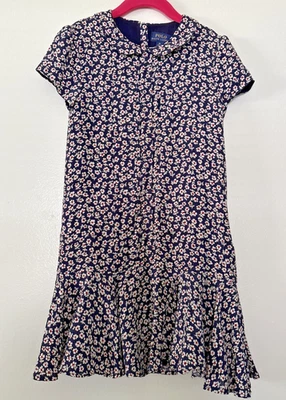 Polo Ralph Lauren Dress Girls 6X A-Line Blue White Small Daisies Floral Flowy - Image 1 of 4