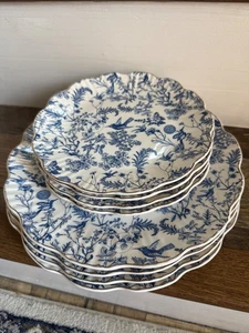(8) Grace Teegeschirr blau Garten Vogel Blumen Goldrand Abendessen Salatteller ~ Neu ~ - Bild 1 von 5
