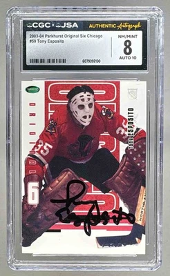 2130 Tony Esposito 2003 Parkhurst Original Six Chicago #59 en tarjeta automática CGC 8/10 Foto 1 de 2