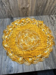 Lot Of 7 Vintage Crocheted Yellow Doilies Measurements In Pics - Picture 1 of 14