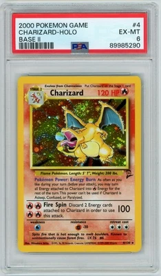 2000 Pokemon Base Set 2 Charizard Holo Rare 4/130 PSA 6 EX-MT WOTC Vintage SWIRL - Image 1 of 2