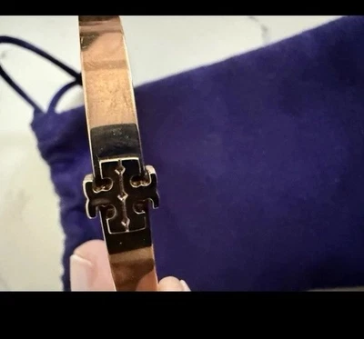 TORY BURCH ROSE GOLD TONE CLASSIC LOGO DESIGN WOMEN'S BANGLE BRACELET - Image 1 of 4