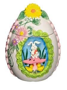 Cookie Jar Easter Egg Bunny Rabbit Flowers 3D Embossed Mushrooms Ducks RARE - Picture 1 of 9