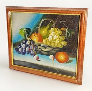 Arte de pared vintage con marco de madera 10x9 canasta uvas peras pintura frutas bodegón - Imagen 1 de 12