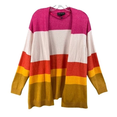 Lane Bryant Cardigan Women 18 20 Striped Open Front Sweater Pink Orange Soft - Изображение 1 из 4