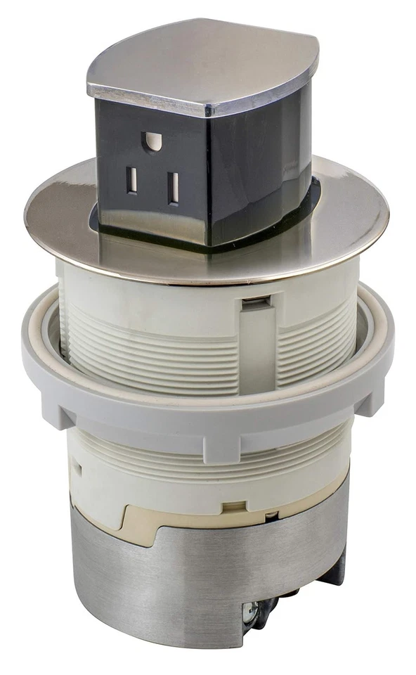 HUBBELL 15A Kitchen Counter Receptacle, Surface Mount, Pop Up, RCT200NK, Nickel - Image 1 of 4