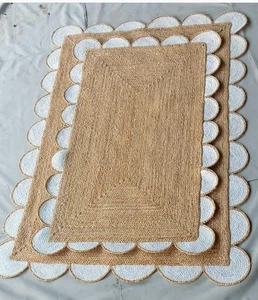 Scallop Rug Jute Handmade Rustic Area Jute Rug Living Room Rectangle Carpet Mat - Picture 1 of 5