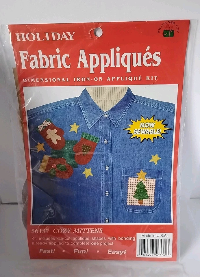 Holiday Fabric Appliqués Iron-On Kit 56137 COZY MITTENS Fast Easy Fun