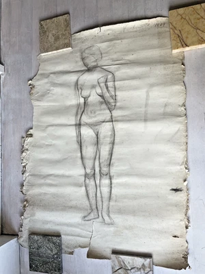 Nude woman original sketch life drawing Charchoal vintage figure art Female 62cm - Image 1 of 4