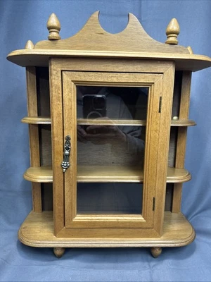 Vintage Wooden Curio Cabinet with Glass Door and Shelves • Wall or Table Display - Image 1 of 4