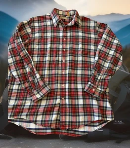 Camicia vintage LL Bean uomo XL alta rossa verde quadri flanella abbottonata USA anni 90 - Foto 1 di 11