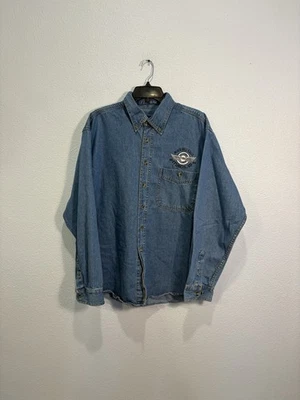 Vtg Y2K Harley Davidson Sturgis Eagle Flame Motorcycle Denim Long Jacket Large - Image 1 of 4