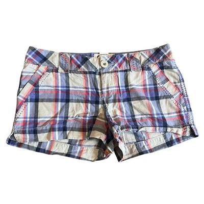 VINTAGE Y2K 2000S PLAID BLUE AND CREAM LOW RISE MINI SHORTS SIZE SMALL JUNIOR'S - Image 1 of 4