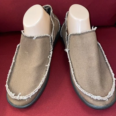 Crocs Santa Cruz Zapatos Para Hombres 10 Marrón Lona Sin Cordones Mocasín Barco Beige Tostado Informal Foto 1 de 4