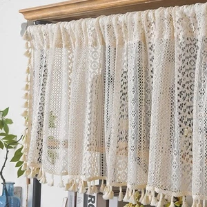 Curtain Tiers, Lace Valance Window Topper Curtain with Tassels, Short Window ... - Picture 1 of 7