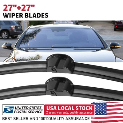 Black Front Windshield Wiper Blades 27"+27" For Mercedes-Benz S63 AMG 2008-2013 — 第 1/4 张图片
