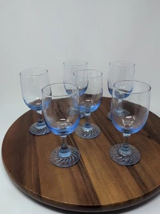Light Blue Duz Crystal Swirl Base Wine Glasses 5 6.5" Water Goblet D2Z3 - Picture 1 of 8