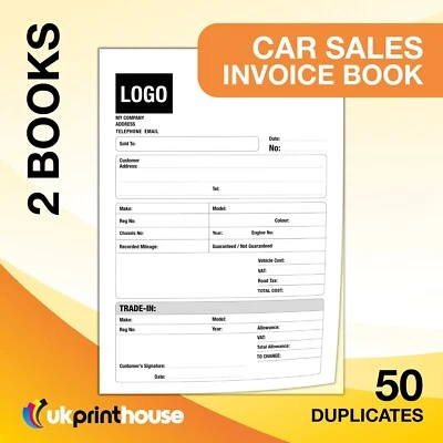 CAR SALES DUPLICATE A5 - 2 INVOICE BOOKS - 50 SET NCR PAD PRINT - INVOICE PRINT - Image 1 of 4