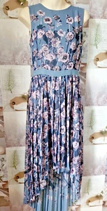 Next Teal Floral Dip Hem Open Backed Tie Pleated Lined Dress UK 10 BNWT RRP £80 - Picture 1 of 6