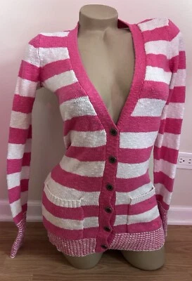 Cárdigan suéter rosa Victoria’s Secret para mujer blanco y rosa a rayas talla XP Foto 1 de 3