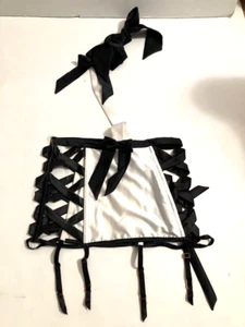 Victorias Secret Black & White Satin Bow Topped Playsuit Open Strappy Side Skirt - Picture 1 of 5