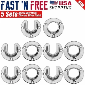 5x Heavy Duty Stainless Steel Closet Pole Sockets Rod End Support Chrome Silver - Picture 1 of 4