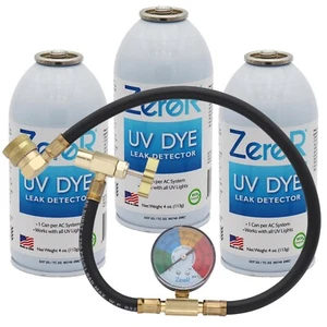 ZeroR® AC UV Dye Leak Detector R134, R12, R22, | 3 Cans + HD Can Tap Gauge - Foto 1 di 4