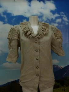 Gr.38 Trachtenbluse Bluse grau Leinen Distler mit großen Spitzen TB5123 - Bild 1 von 4