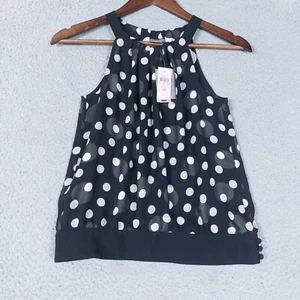 Ann Taylor Top Womens 0 Petites Black 100% Silk Polka Dot Halter Chiffon NWT - Picture 1 of 10