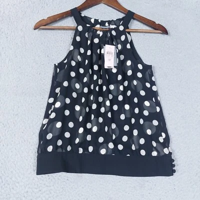 Ann Taylor Top Womens 0 Petites Black 100% Silk Polka Dot Halter Chiffon NWT - Image 1 of 4