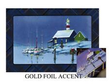 NEW ENGLAND COVE & LIGHTHOUSE IN WINTER GOLD FOIL HALLMARK CHRISTMAS CARD NEW 4