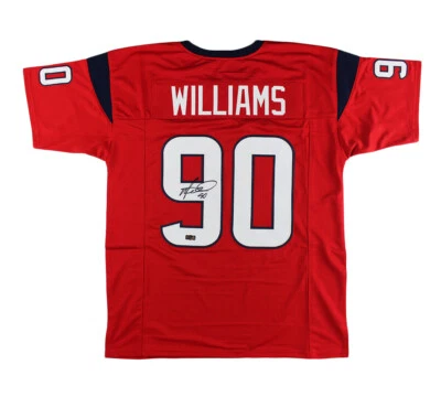 Camiseta roja personalizada firmada por Mario Williams de Houston Foto 1 de 3
