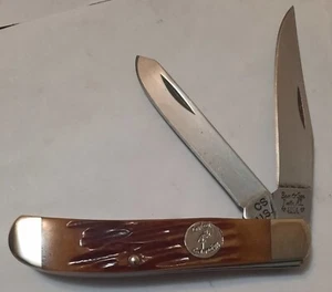 Bear & Son Cutlery Mini Trapper Red Stag Bone Handles CRSB07 Carbon Steel USA - Picture 1 of 9