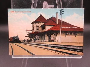 1907 CPR Train DEPOT SASKATOON SASKATCHEWAN Canada POSTCARD Railroad   Nice Cond - Picture 1 of 2