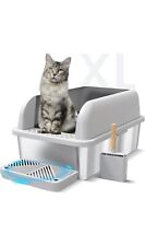 Suzzipaws Enclosed Stainless Steel Cat Litter Box with Lid Extra Large 