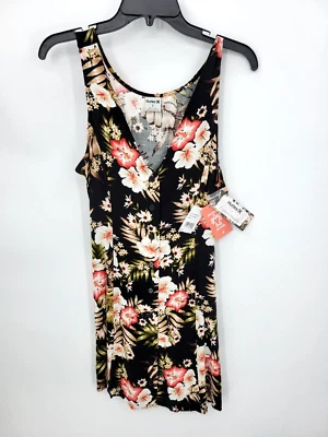 Hurley Highland Tropics Mini Dress Womens Small Black Hawaiian Floral Tie Back - Image 1 of 4